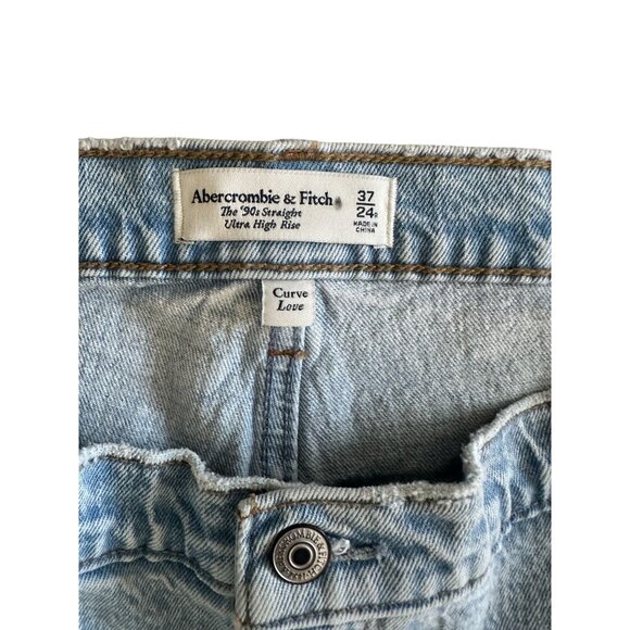 ABERCROMBIE & FITCH Light Wash 90s Straight Ultra Rise Jeans Sz 24 Plus 37" NWT - Picture 5 of 10